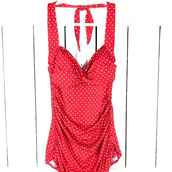 Catalina Other - Retro style red white polka dot one piece halter bathing suit
